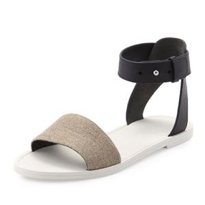 Vince | Sawyer Ankle-Wrap Flat Sandal, Natural/Black